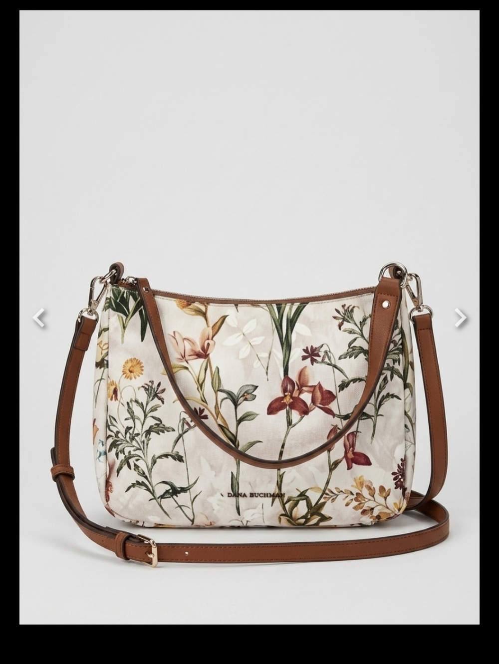 Dana Buchman Floral Canvas Shoulder Bag in Brown and Cream